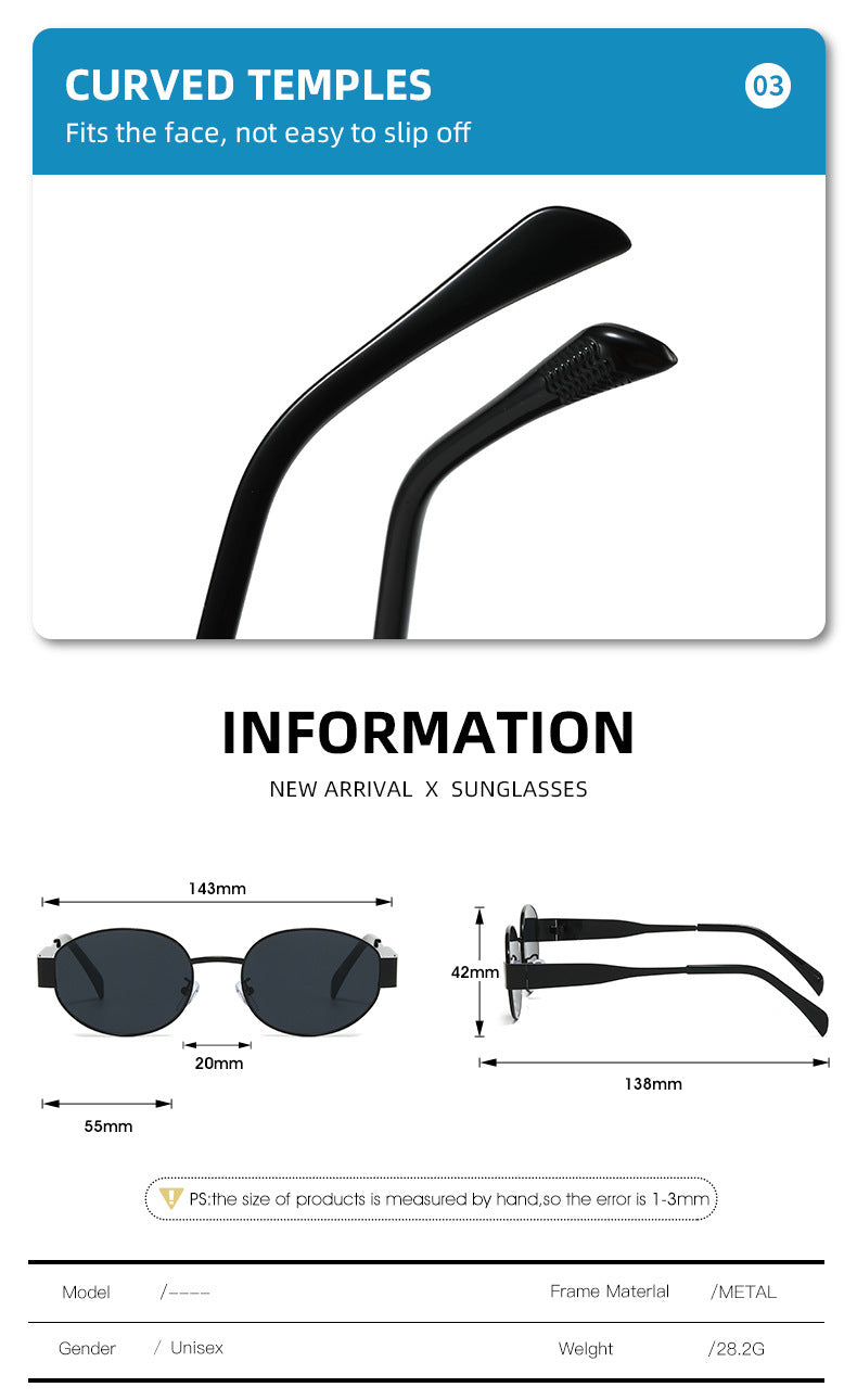 Gold + Black 2-PCS Retro Oval Sunglasses with UV Protection for Men & Women