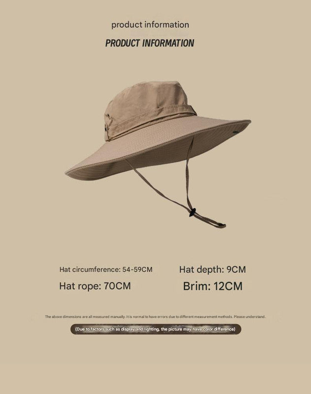 Water-Repellent Wide-Brim Bucket Hat with Adjustable Chin Strap - Sun Protection Brown
