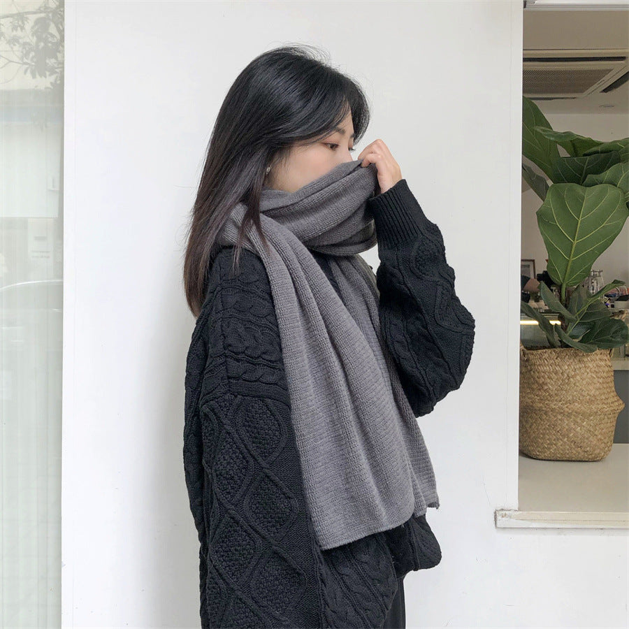 White Imitation Cashmere Solid Scarf - Warm Winter Shawl for Men and Women