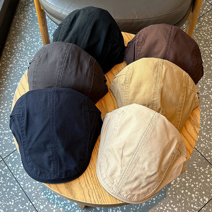 Retro Newsboy Cap - Unisex Vintage Flat Beret with Visor(Khaki)