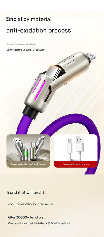 Universal PD Fast Charging Cable with LED Indicator - Zinc Alloy, Durable 1.5m Silicone Cord - Multiple Connector Options(Orange)