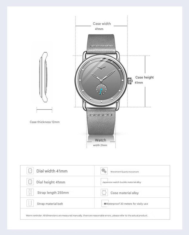Silver Elegant Men's Watch with Leather Band - Small Seconds, Onion Crown Detail
