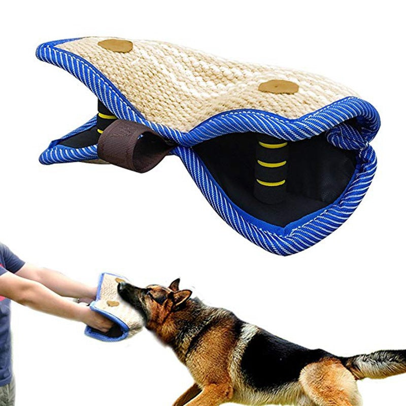 Red and Khaki Heavy Duty Jute Dog Bite Pillow - Professional Training Tug Toy with 3 Handles for Schutzhund, K9, Agility & Bite Work