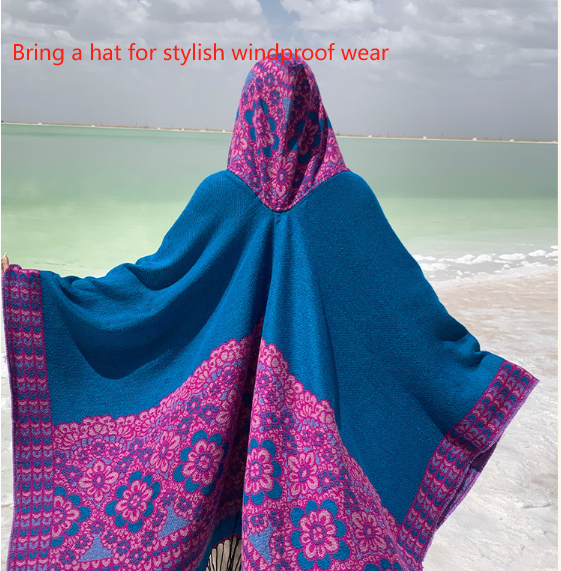 Rhombus Red Soft Faux Cashmere Poncho Cape - Oversized Winter Shawl Wrap (130x150cm)