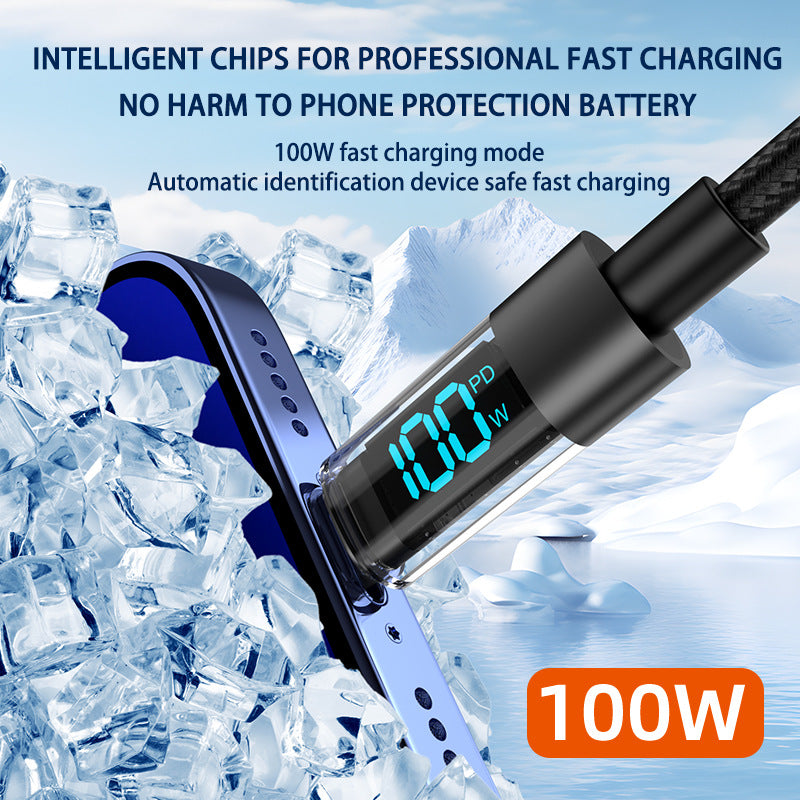 2 Meter USB To Type-C 4-Piece Set 1m 100W Super Fast Charge Transparent Aluminum Shell Digital Display Data Cable - USB Type-C Fast Charge Cable