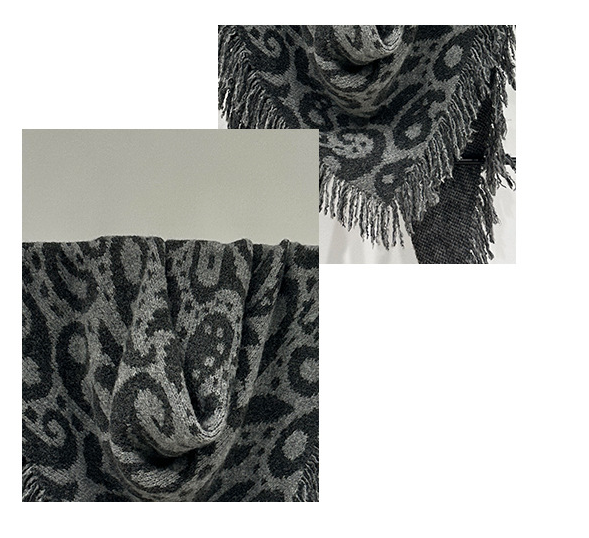 Black-white Luxurious Fringe Wool and Lambswool Scarf for Women - Thick Warm 60 x 170 cm Shawl