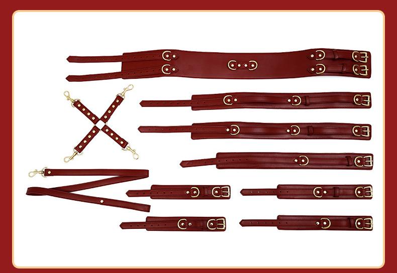 Full Body PU Leather Bondage Restraint Set with Collar, Leash, Cuffs & Harness - Adjustable Adult Play(White)