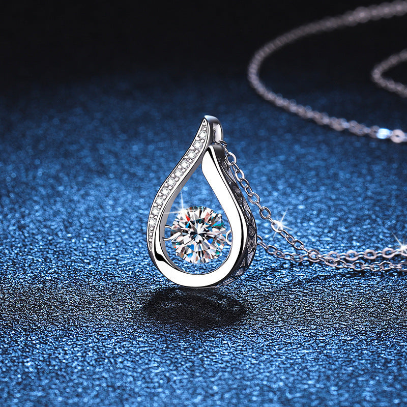 Dazzling Teardrop Dancing Moissanite Necklace S925 Sterling Silver Pendant