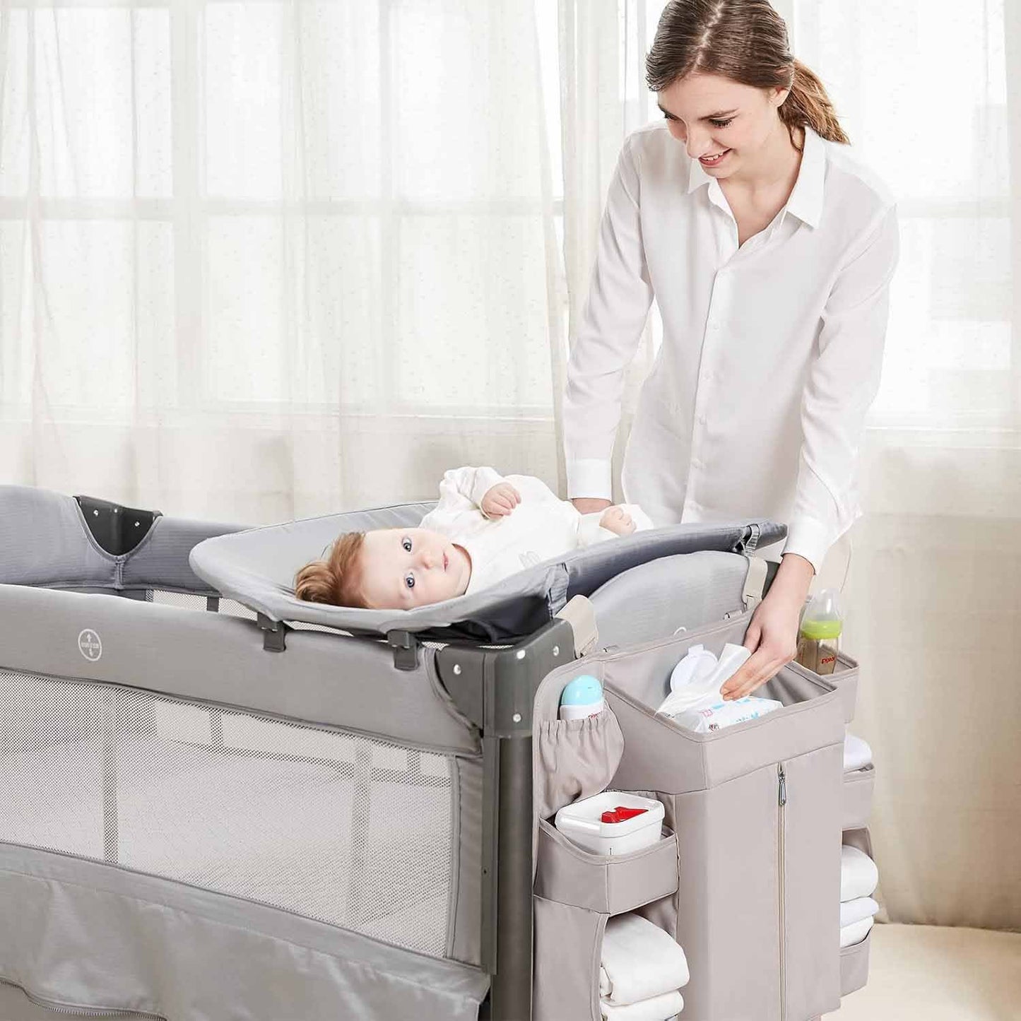 Pink Foldable Baby Crib Storage Hanging Bag - Large Capacity Organizer for Cribs and Changing Tables