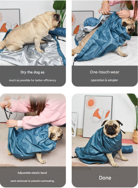 Portable Pet Grooming Dryer Bag - Hands-Free Quick-Drying Coat for Dogs & Cats After Bath(Size L)