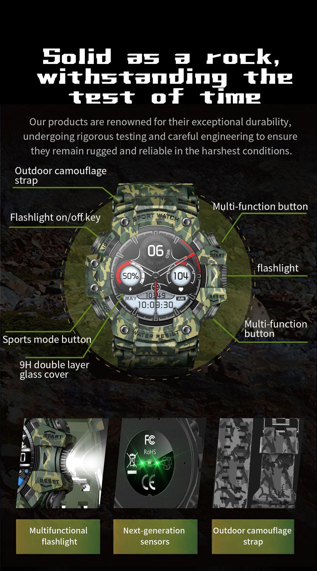 Rugged Outdoor Sport Smartwatch - HD Display, Compass, Flashlight, 100+ Sports Modes, Health Monitoring & Bluetooth Calls(Illusion pink)