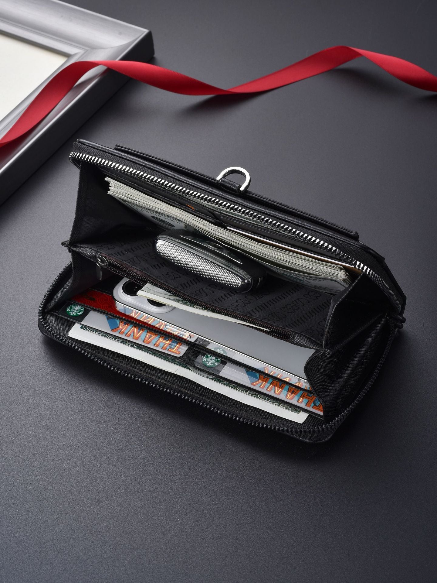 Brown Classic Long Zipper Wallet Clutch - Large Capacity PU Leather Phone & Card Holder with Wrist Strap
