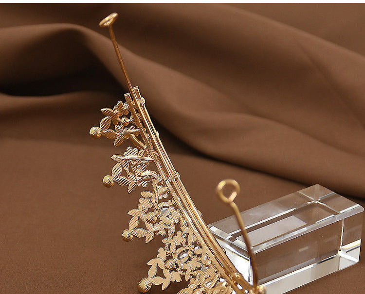 Golden-pink Girls Princess Tiara Crown Crystal Rhinestone Headpiece 14cm Diameter for Birthday Party Dance Performance and Flower Girls Elegant Hair Accessory