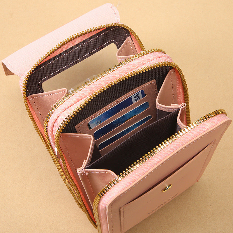 Green Women's Cute Mini PU Leather Crossbody Phone Bag (19x12x4cm) - Touch Screen Window, Vertical Style