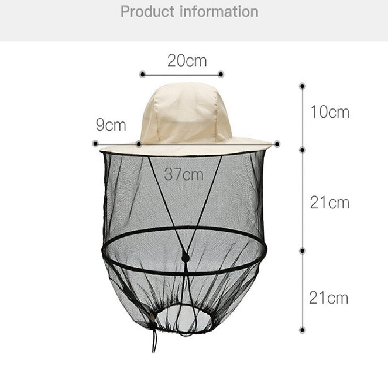 Beige Outdoor Fishing Hat with Mesh Head Net Sun Protection Bucket Cap Anti-Mosquito Fly Guard for Gardening Hiking & Beekeeping