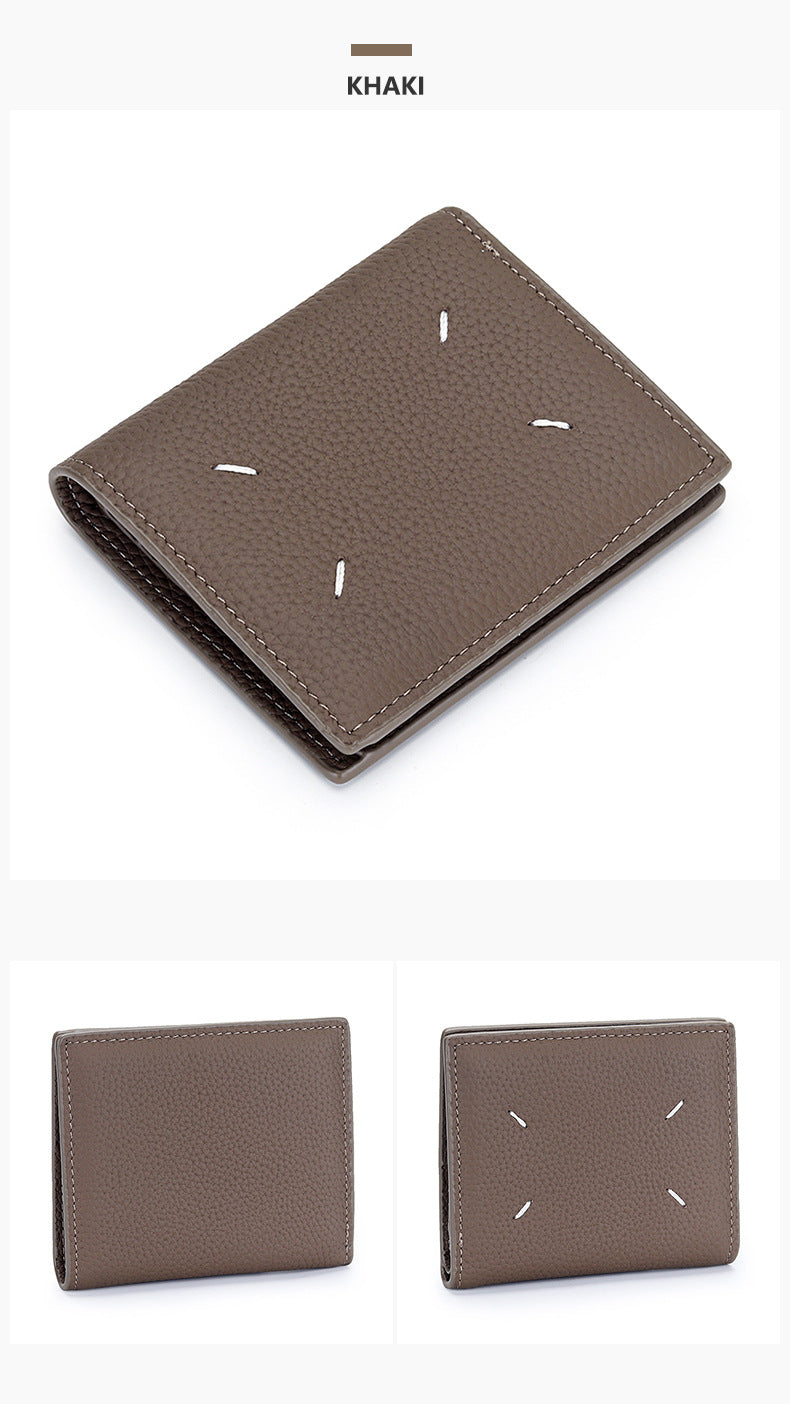 Women's Genuine Leather Bi-fold Wallet - Slim Short Purse with Coin Pocket & RFID Blocking - Soft Cowhide Minimalist Card Holder - Khaki