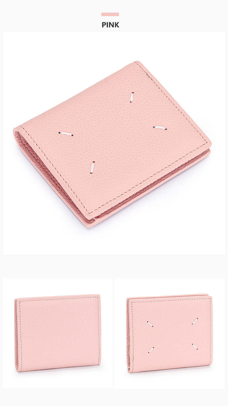 Women's Genuine Leather Bi-fold Wallet - Slim Short Purse with Coin Pocket & RFID Blocking - Soft Cowhide Minimalist Card Holder - Pink