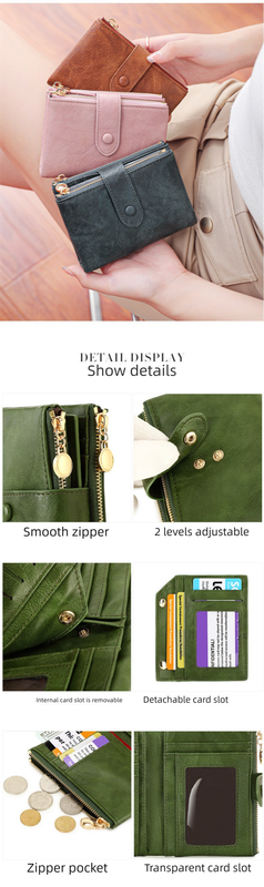 Ladies Compact Wallet Soft Vegan Leather Tri-Fold Purse Double Zipper Coin Pocket with Removable Card Holder High Capacity Multi Slots Leopard Print Brown