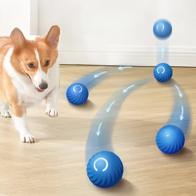 Blue Interactive Gravity Bouncing Dog Toy Ball(56MM) - Smart Automatic Teasing Pet Toy, Durable TPR with Yellow Sea Urchin Cover