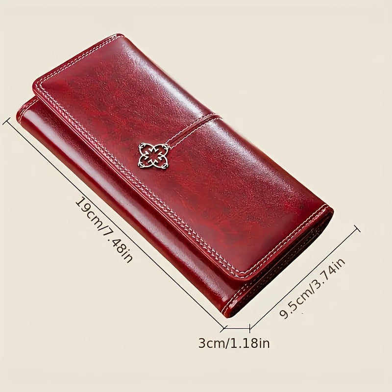 Peacock Blue Women's Vintage Oil Wax Leather Long Wallet - Elegant Large Capacity Purse with Secure Zipper
