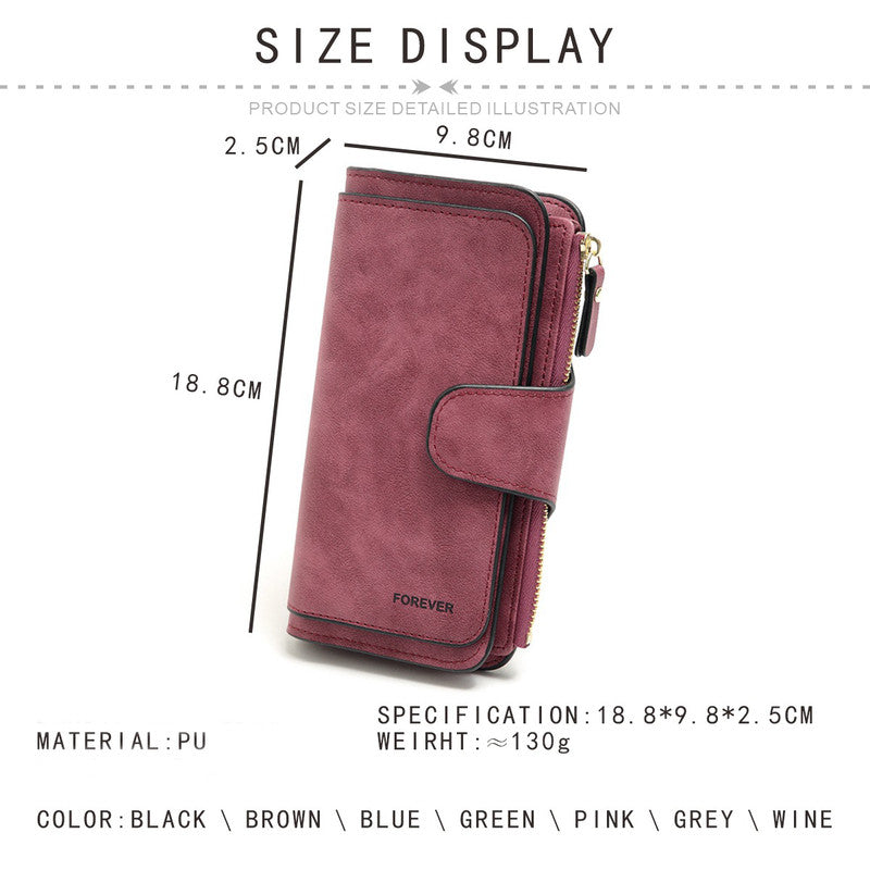 Purplish red Large Capacity Long Wallet Frosted PU Leather Clutch Bag with 14 Card Slots and Zipper Compartment fits Smartphone for Everyday Use Australia