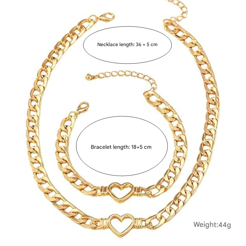 Style 4 Trendy Gold-Plated Heart Necklace & Bracelet Set - Tarnish Free Alloy Cuban Link Jewelry for Fashionable Women