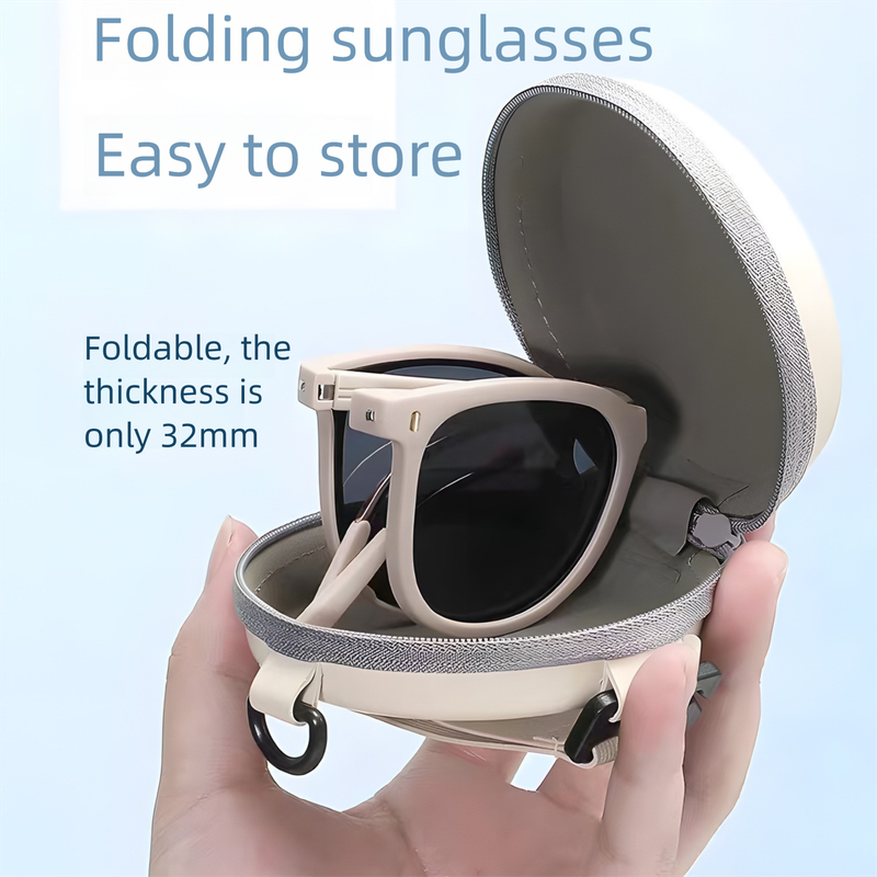 Pink Foldable UV400 Sunglasses for Men and Women – Lightweight Driving & Outdoor Sun Glasses with Hard Case, 18.4g TR+Metal Frame, Compact 32mm Folded Size