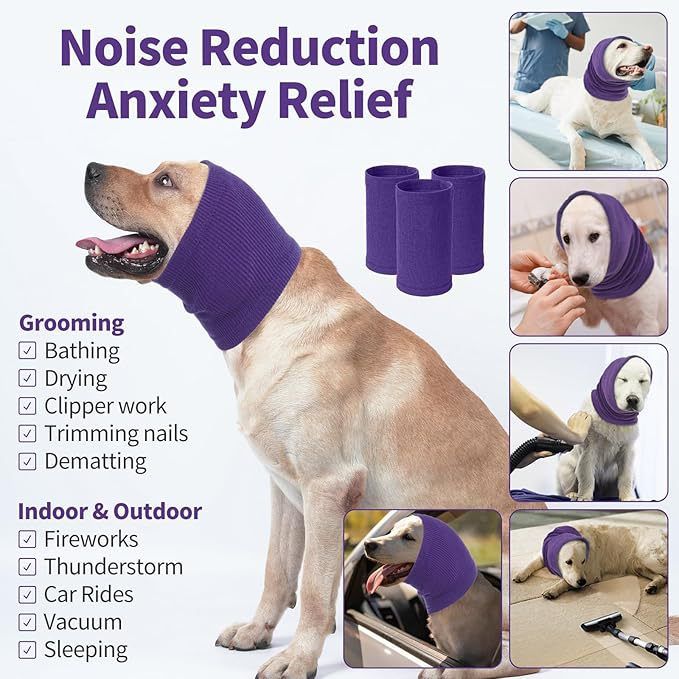 3-Pack(S/M/L Size) Grey Instant Calming Dog Warm Hoods and Ear Covers - Anxiety Relief Noise Reduction & Grooming Support, Breathable Full-Head Protection