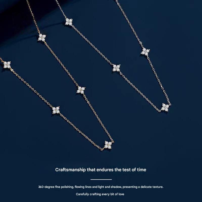 Gold Lucky Four Leaf Clover Necklace Women Delicate Clavicle Chain Sparkling Zirconia Charm Necklace Gift for Her