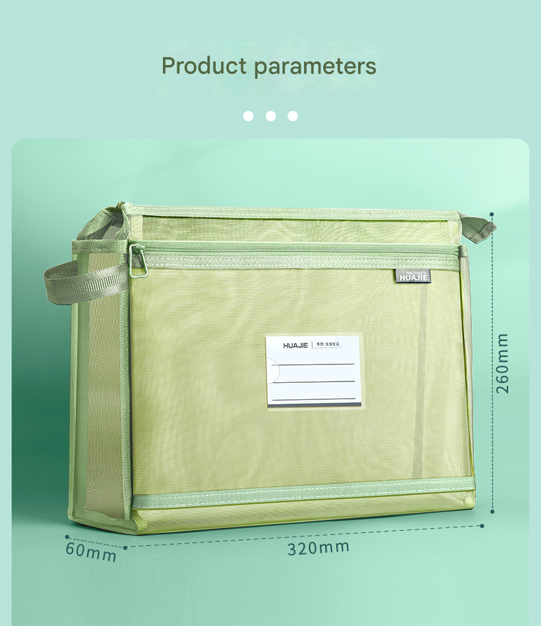 Smoky grey Double Layer Mesh File Bag with Handle Large Capacity Student Subject Organizer