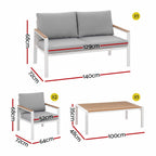 Gardeon 4-Piece Outdoor Sofa Set Aluminum Frame table and Chairs White