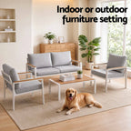 Gardeon 4-Piece Outdoor Sofa Set Aluminum Frame table and Chairs White