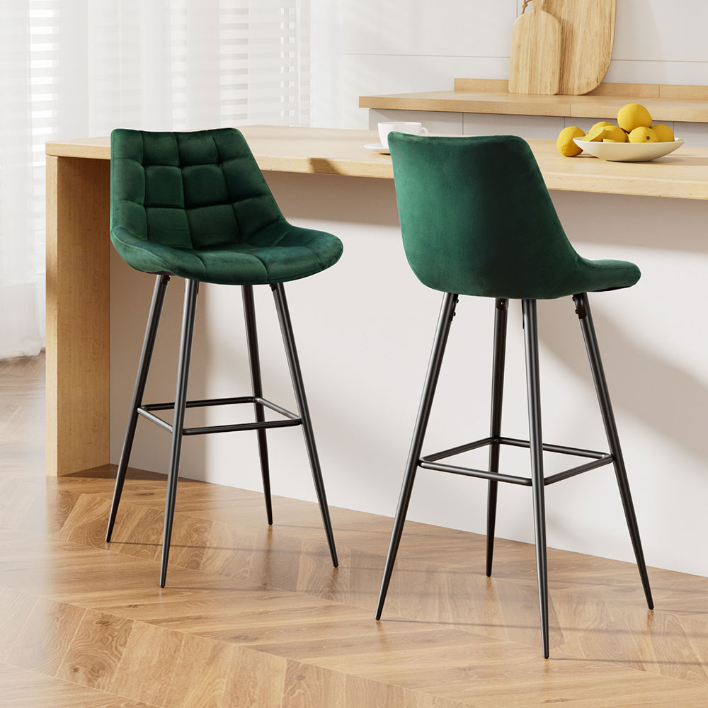 Artiss 2x Bar Stools Velvet Chairs Green
