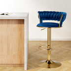 Artiss Bar Stools Gas Lift Velvet Woven Backrest Navy