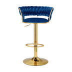 Artiss Bar Stools Gas Lift Velvet Woven Backrest Navy