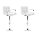 Artiss 2x Bar Stools Leather Gas Lift w/Armrest White