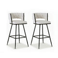 Artiss 2x Bar Stools Kitchen Dining Chair Counter Stool Woven Velvet Metal Ivory