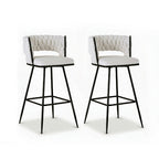 Artiss 2x Bar Stools Kitchen Dining Chair Counter Stool Woven Velvet Metal Ivory