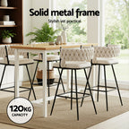Artiss 2x Bar Stools Kitchen Dining Chair Counter Stool Woven Velvet Metal Ivory