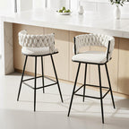 Artiss 2x Bar Stools Kitchen Dining Chair Counter Stool Woven Velvet Metal Ivory