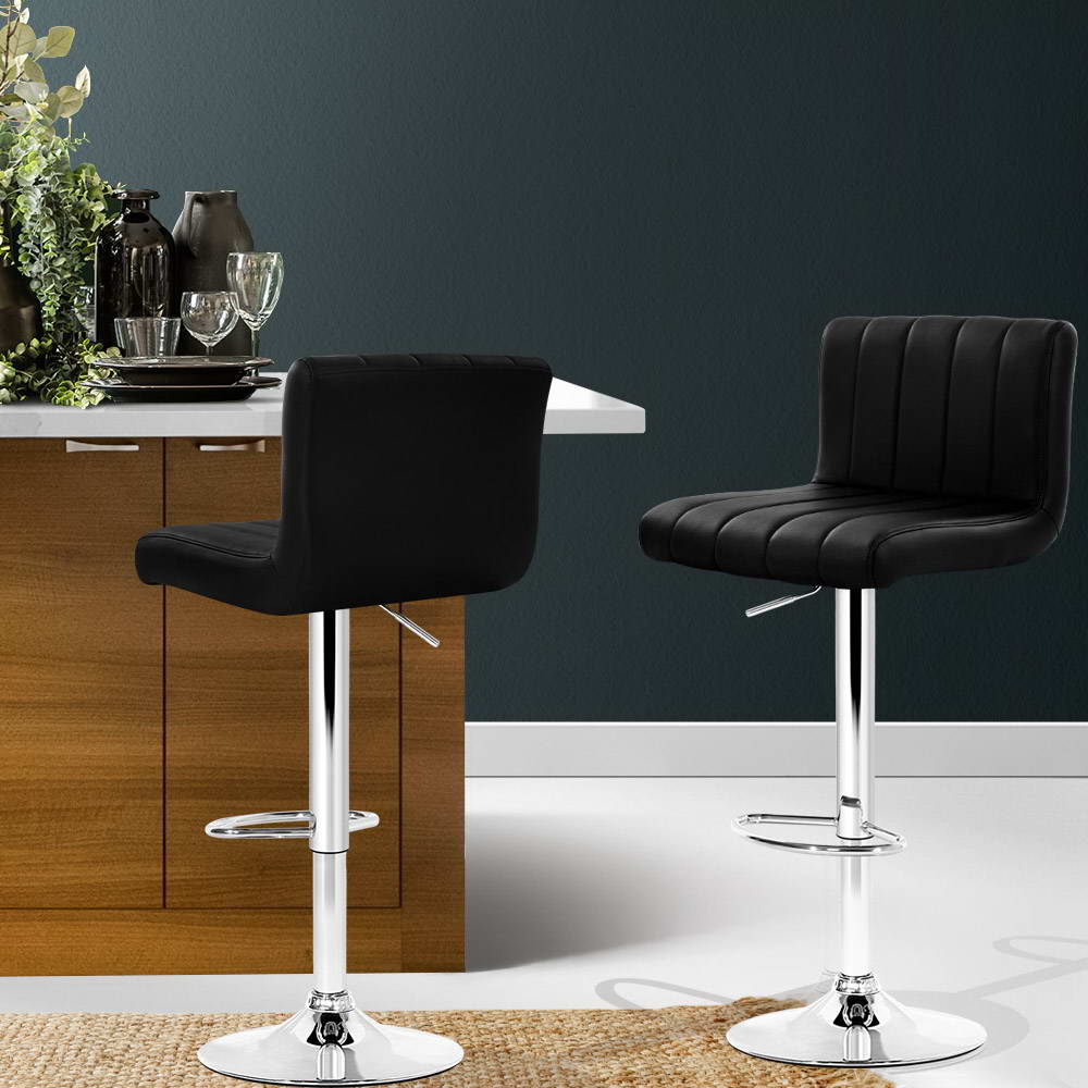Artiss 2x Bar Stools Gas Lift Leather Chairs Black