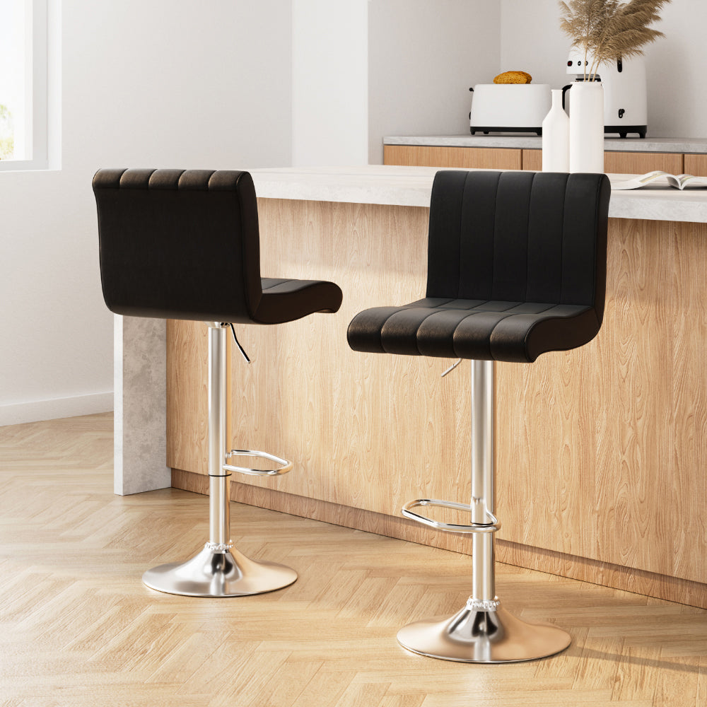 Artiss 2x Bar Stools Gas Lift Leather Chairs Black