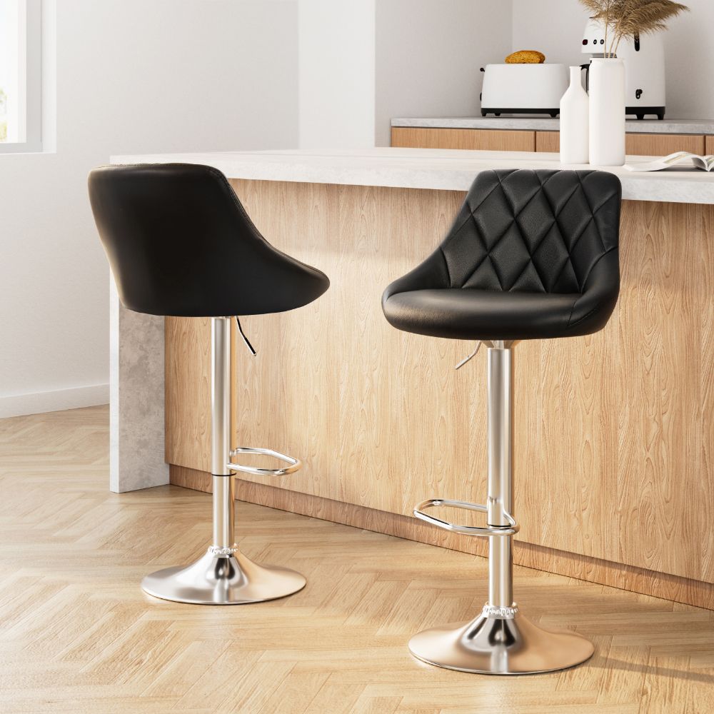 Artiss 2x Bar Stools Leather Padded Gas Lift Stool Black