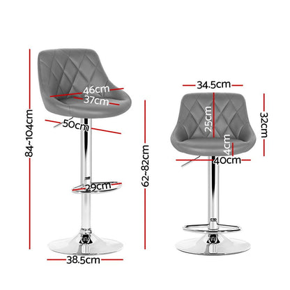 Artiss 2x Bar Stools Leather Padded Gas Lift Grey
