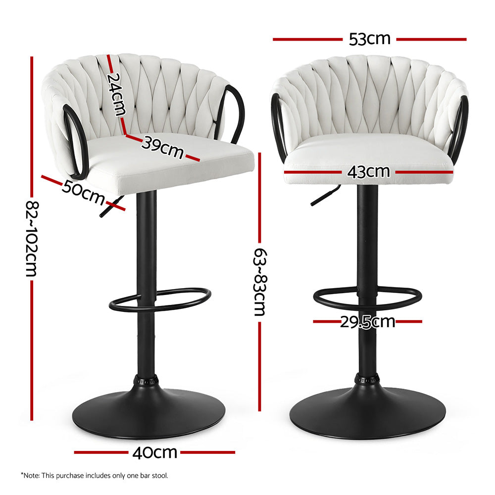 Artiss 1x Bar Stool Single Kitchen Dining Chair Counter Stool Woven Velvet Ivory