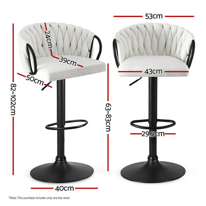 Artiss 1x Bar Stool Single Kitchen Dining Chair Counter Stool Woven Velvet Ivory