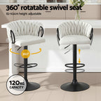 Artiss 1x Bar Stool Single Kitchen Dining Chair Counter Stool Woven Velvet Ivory