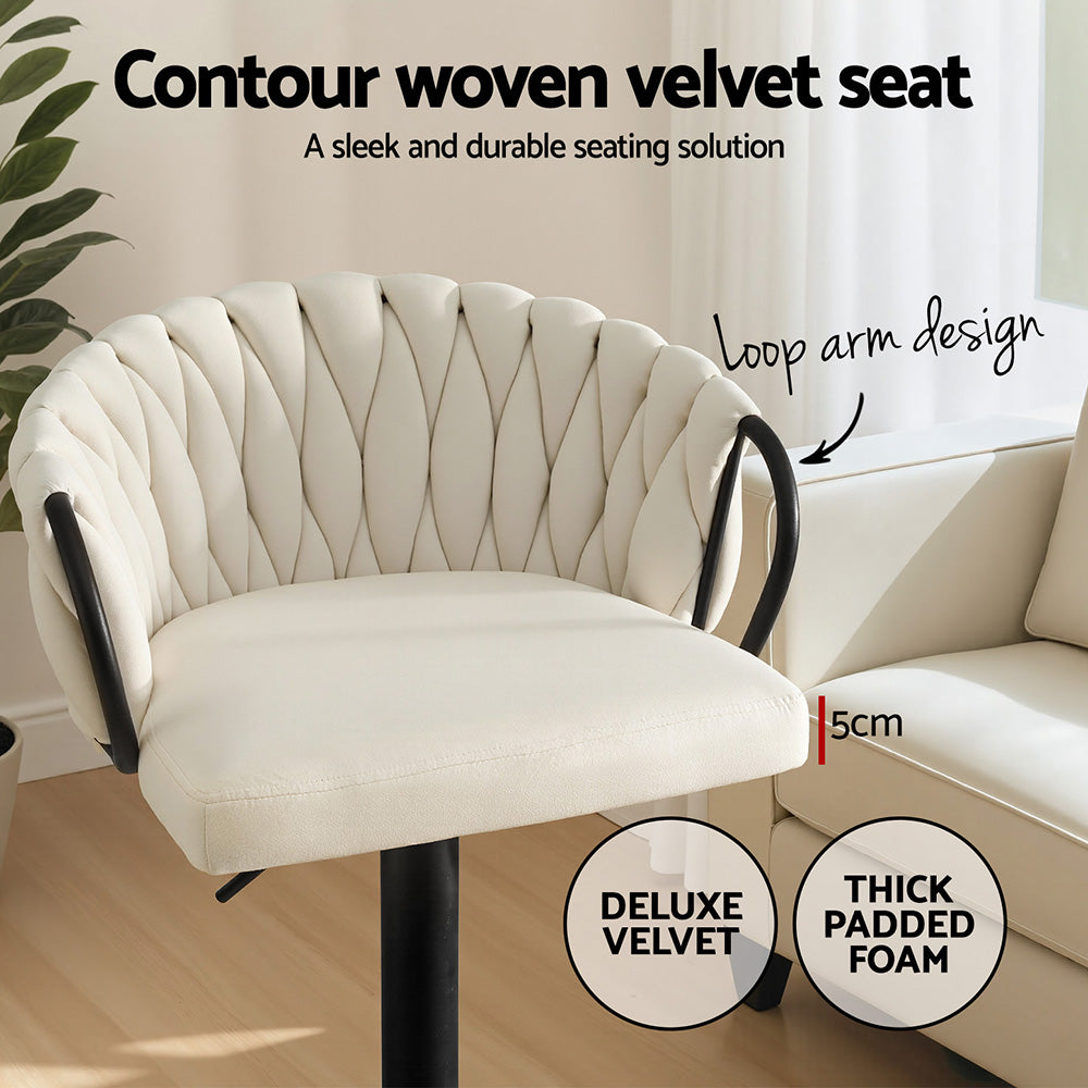 Artiss 1x Bar Stool Single Kitchen Dining Chair Counter Stool Woven Velvet Ivory