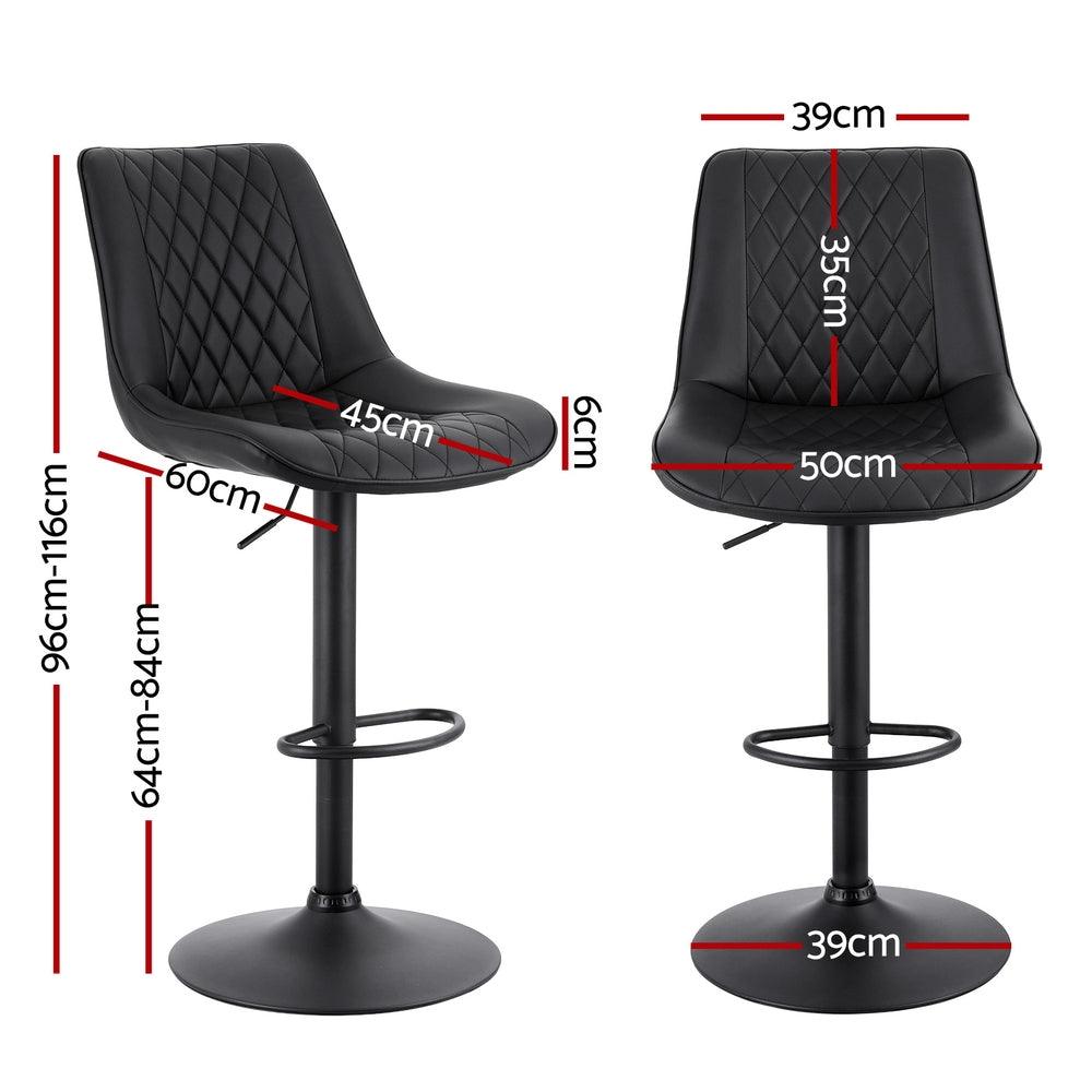 Artiss 2x Bar Stools Kitchen Swivel Gas Lift Counter Chair Diamond Leather Black