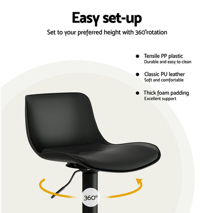 Artiss 2x Bar Stools Padded Seat Gas Lift Black